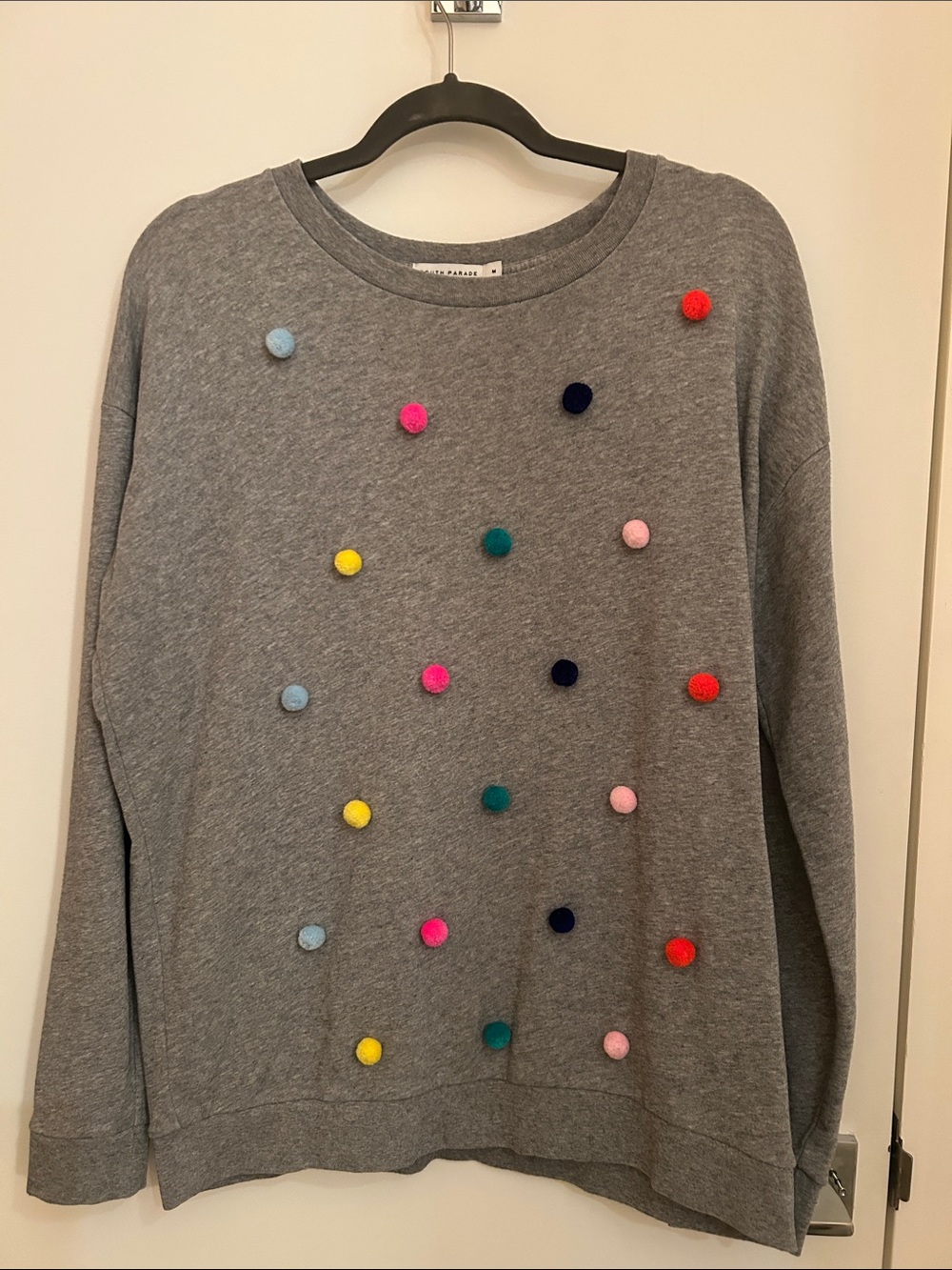 Gray Pom-Pom Sweatshirt - Casual Women's Pullover